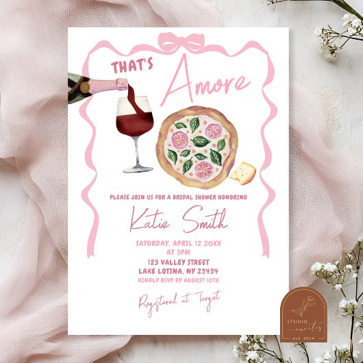 Whimsical Bow Italiaanse wijn en pizza Dat is amor Kaart