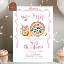 Whimsical Bow Lemonade and Pizza Girl Birthday Kaart