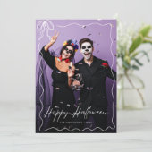 Whimsical Bow Lijst Happy Halloween Foto Kaart (Staand voorkant)