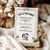 Whimsical Bow Lijst met Cartoon bruid en bruidegom Kaart