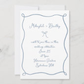 Whimsical Bow & Lint Stoffig Blauw Bruiloft Kaart (Voorkant)