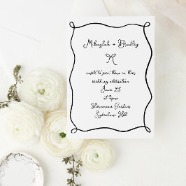 Whimsical Bow & Lint Zwart & Wit Bruiloft Kaart