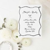 Whimsical Bow & Lint Zwart & Wit Bruiloft Kaart