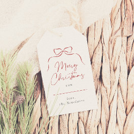 Whimsical Bow Merry Christmas familienaam Elegant Cadeaulabel