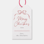 Whimsical Bow Merry Christmas familienaam Elegant Cadeaulabel (Voorkant)