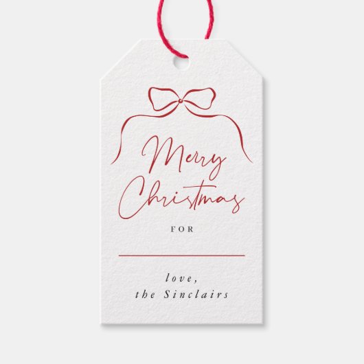 Whimsical Bow Merry Christmas familienaam Elegant Cadeaulabel (Voorkant)