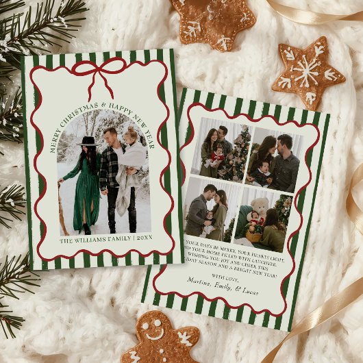 Whimsical Bow Merry Christmas Family Photo Feestdagenkaart