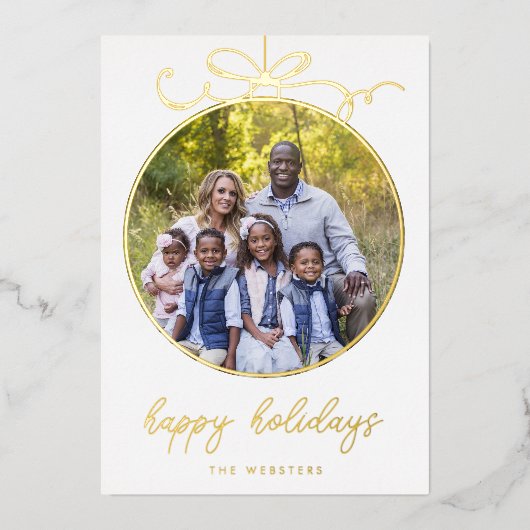 Whimsical Bow Ornament Foto Folie Holiday Kaart (Voorkant)