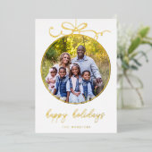 Whimsical Bow Ornament Foto Folie Holiday Kaart (Staand Voorkant)