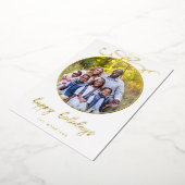 Whimsical Bow Ornament Foto Folie Holiday Kaart (Gedraaid)