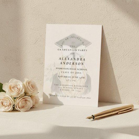 Whimsical Bow Photo Graduation Party Kaart