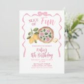 Whimsical Bow Pizza Girl Birthday Party Invitation Kaart (Staand voorkant)