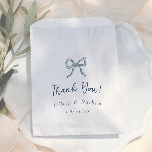 Whimsical Bow Retro Blue Simple Wedding Thank You Bedankzakje