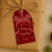 Whimsical Bow & Ribbon Chic Red Merry Christmas Cadeaulabel