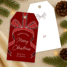 Whimsical Bow & Ribbon Chic Red Merry Christmas Cadeaulabel