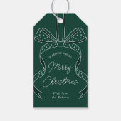 Whimsical Bow & Ribbon Donkergroen Vrolijk Kerstfe Cadeaulabel (Voorkant)