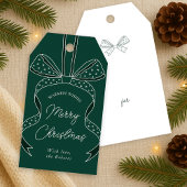 Whimsical Bow & Ribbon Donkergroen Vrolijk Kerstfe Cadeaulabel