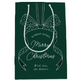 Whimsical Bow & Ribbon Donkergroen Vrolijk Kerstfe Medium Cadeauzakje (Voorkant)
