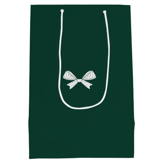 Whimsical Bow & Ribbon Donkergroen Vrolijk Kerstfe Medium Cadeauzakje (Achterkant)