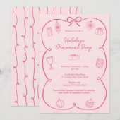 Whimsical Bow Roze Feestdagen Ornament Swap Party Kaart (Voorkant / Achterkant)