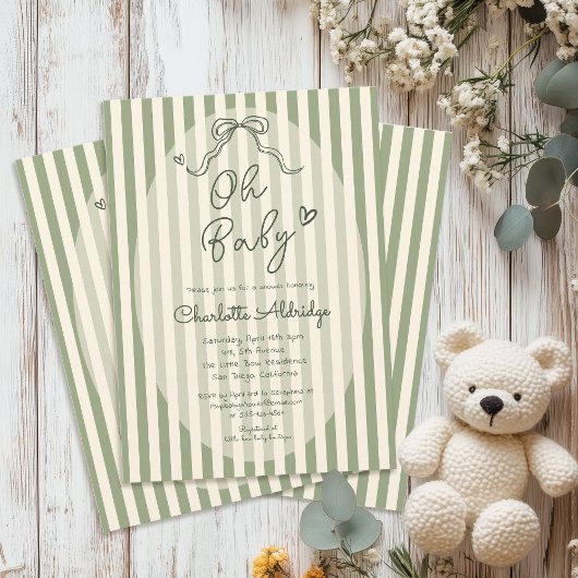 Whimsical Bow Sage Green Baby Shower Kaart