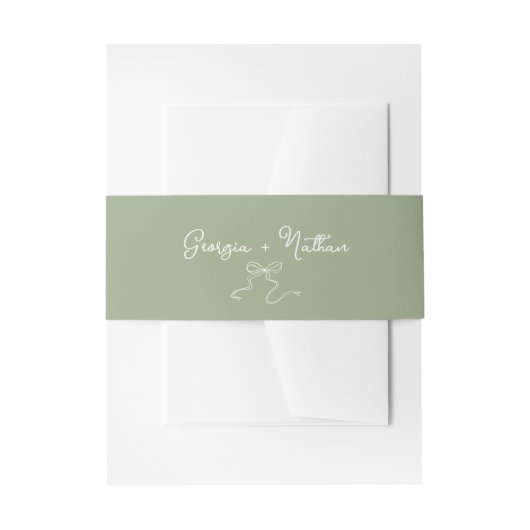 Whimsical Bow Sage Green Invitation Belly Band Uitnodigingen Wikkel (Voorkant Voorbeeld)