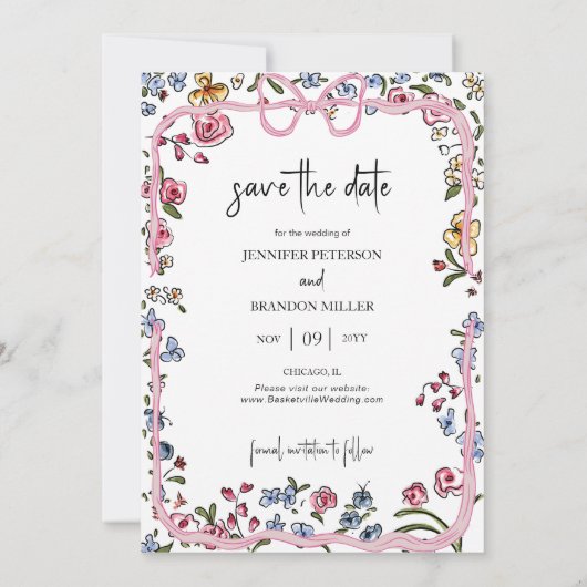 Whimsical Bow Save the Date Foto Kaart (Achterkant)