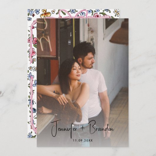 Whimsical Bow Save the Date Foto Kaart (Voorkant / Achterkant)