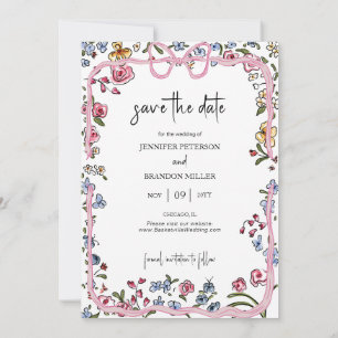Whimsical Bow Save the Date Foto Kaart