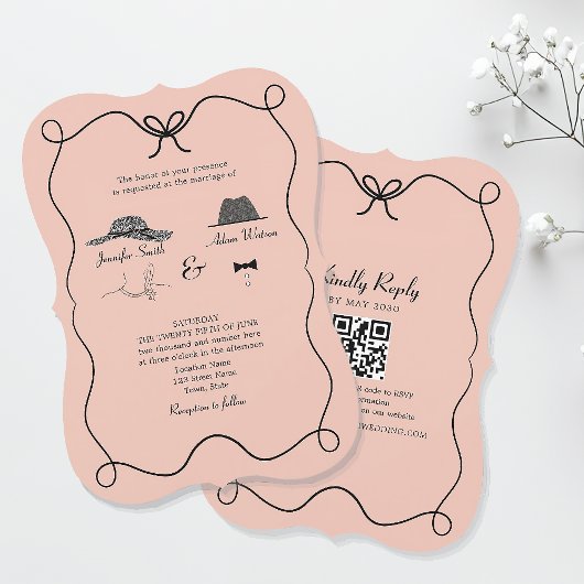 Whimsical Bow-Stropdas QR Wedding Invite – Gekromd Kaart