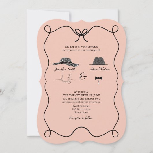 Whimsical Bow-Stropdas QR Wedding Invite – Gekromd Kaart (Voorkant)