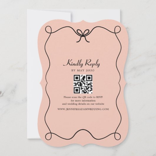 Whimsical Bow-Stropdas QR Wedding Invite – Gekromd Kaart (Achterkant)