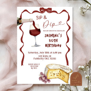 Whimsical Bow Wine Sip en Dip verjaardagsuitnodigi Kaart