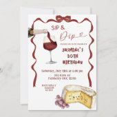 Whimsical Bow Wine Sip en Dip verjaardagsuitnodigi Kaart (Voorkant)