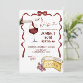 Whimsical Bow Wine Sip en Dip verjaardagsuitnodigi Kaart (Staand voorkant)
