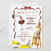 Whimsical Bow Wine Sip en Paint Verjaardag Kaart (Voorkant)
