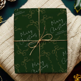 Whimsical Bows Green Gold familienaam Holiday Xmas Cadeaupapier