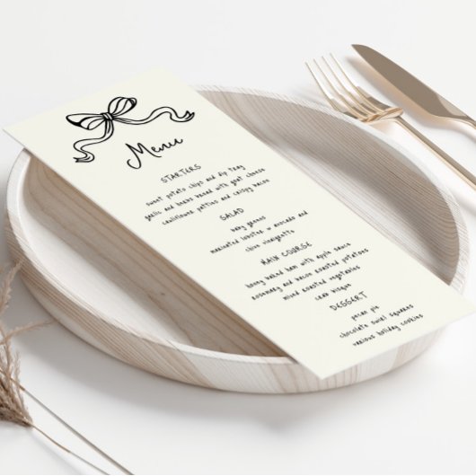 Whimsical Bows Hand getrokken bruiloft diner menu Kaart