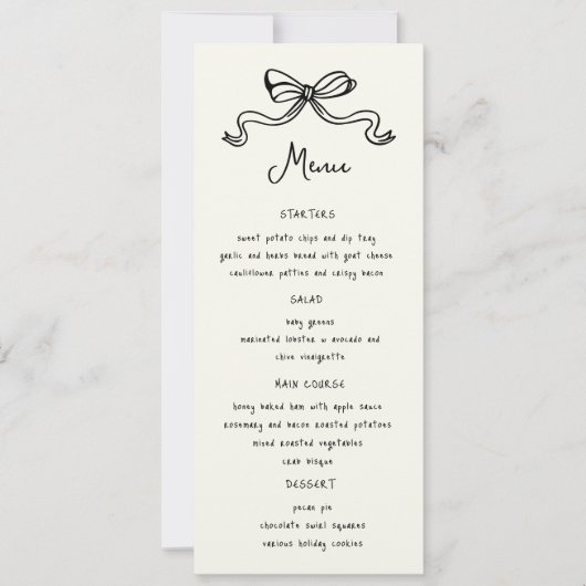 Whimsical Bows Hand getrokken bruiloft diner menu Kaart (Voorkant)
