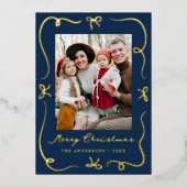 Whimsical Bows Navy 2 foto Folie Feestdagenkaart (Voorkant)