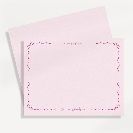 Whimsical Bows Pink Border Note Kaart Notitiekaartje