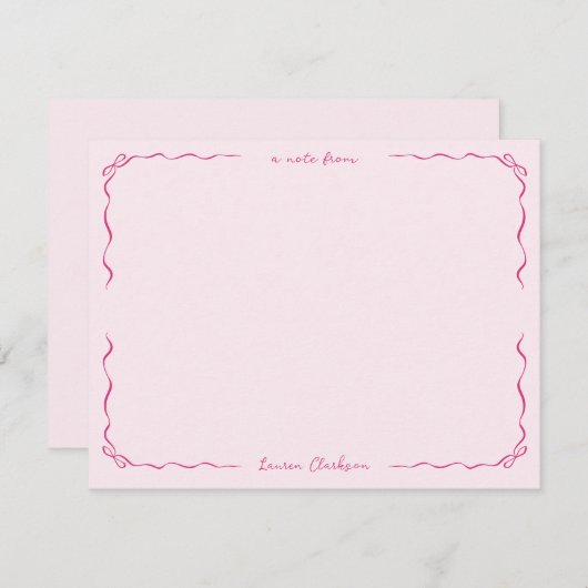 Whimsical Bows Pink Border Note Kaart Notitiekaartje (Voorkant / Achterkant)