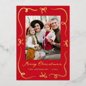 Whimsical Bows Red 2 Foto Folie Feestdagenkaart (Voorkant)