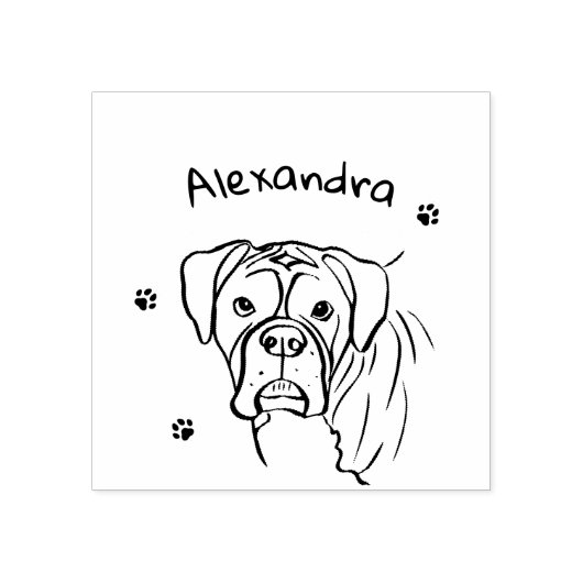 Whimsical Boxer: bewerkbare tekstregel Rubberstempel (Afrduk)