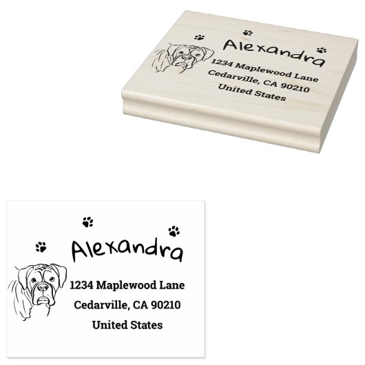 Whimsical Boxer: bewerkbare tekstregel Rubberstempel (Gestempeld)