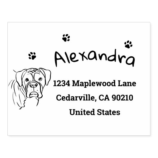 Whimsical Boxer: bewerkbare tekstregel Rubberstempel (Afrduk)