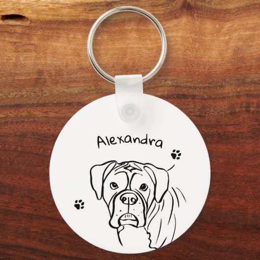 Whimsical Boxer: bewerkbare tekstregel Sleutelhanger (Voorkant)