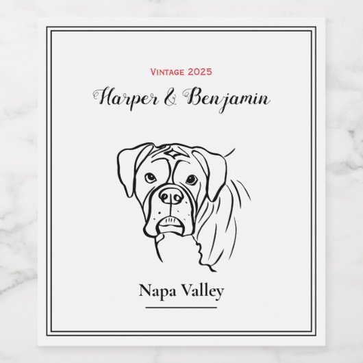 Whimsical Boxer: bewerkbare tekstregel Wijn Etiket (Enkel label)