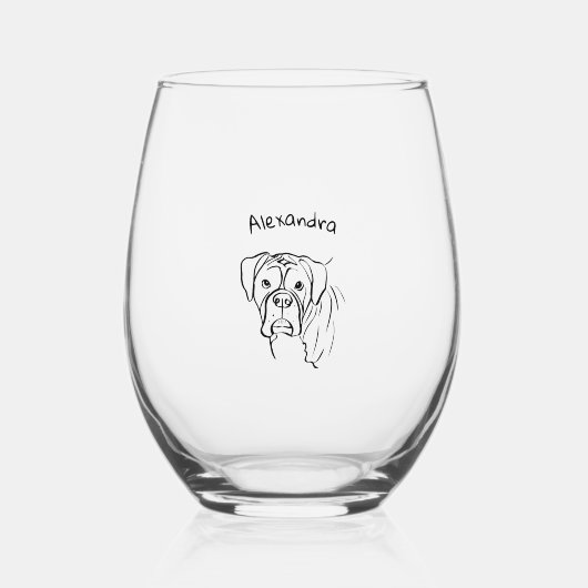 Whimsical Boxer: bewerkbare tekstregel Wijnglas Zonder Voet (Voorkant)