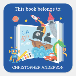 Whimsical Boy Bookplate Vierkante Sticker